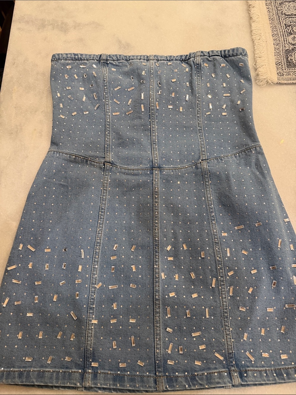 Gianni Bini Blue Denim A-Line Skirt with Rhinestone Embellishments
